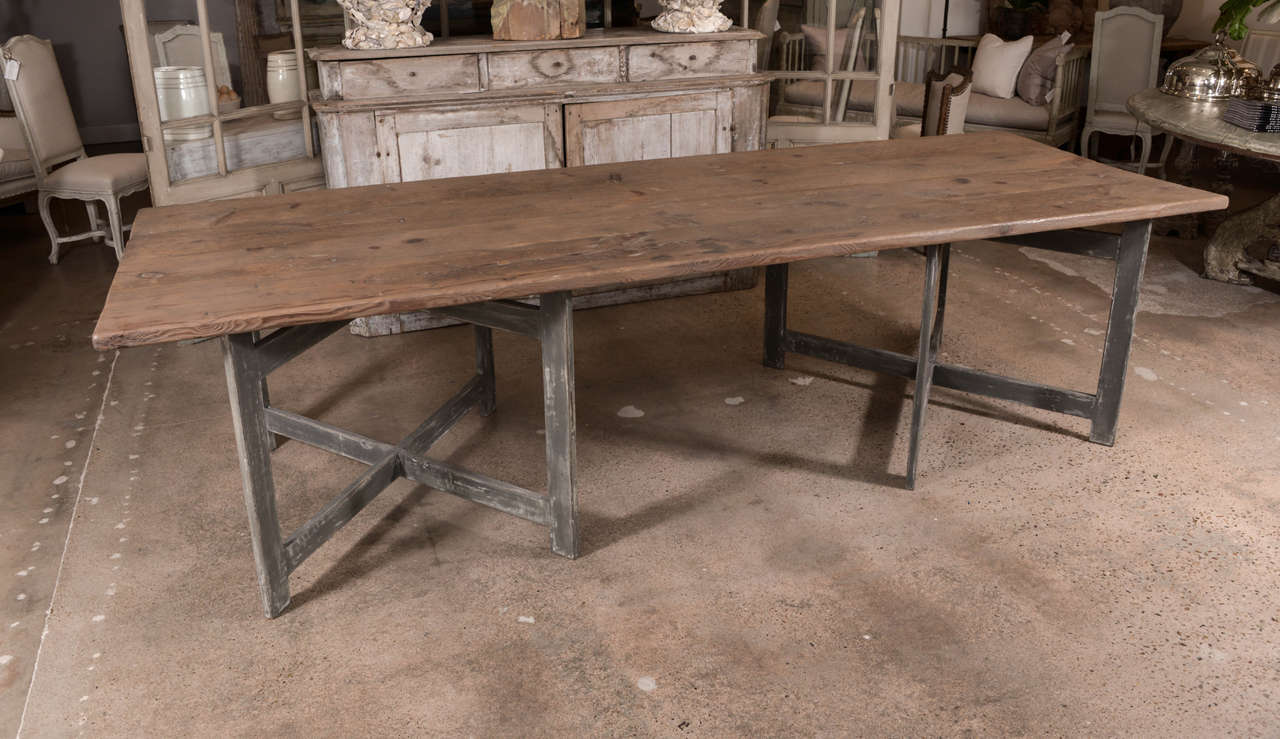 Long Table with 19th c. Pine Plank Top