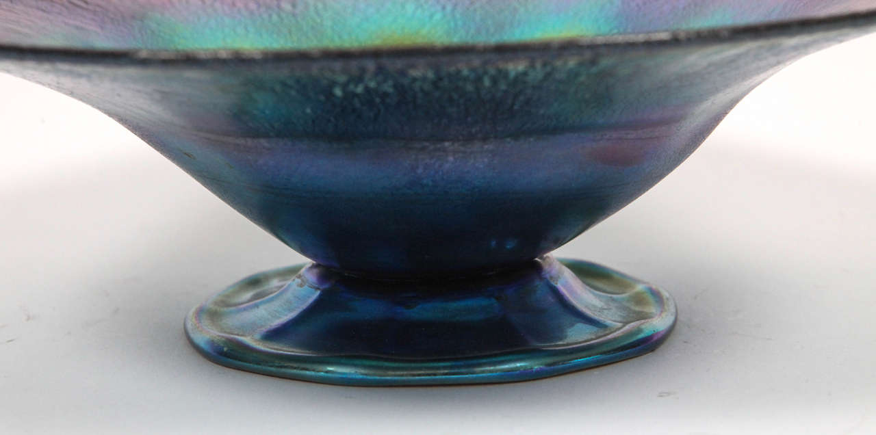 20th Century Midcentury Tiffany Blue Iridescent Aurene Compote Bowl