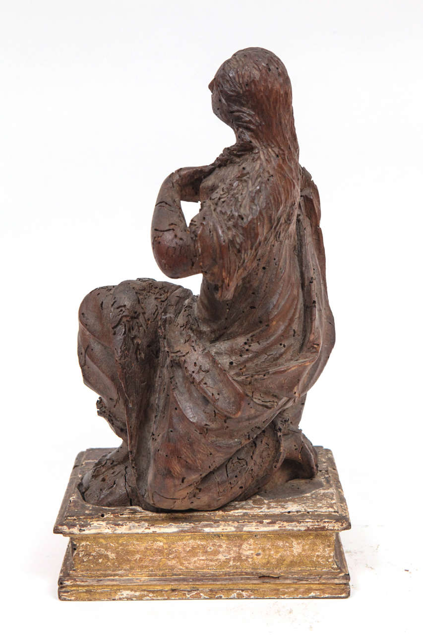 18th Century and Earlier Italian Carved Walnut Female Figure, 17th Century For Sale