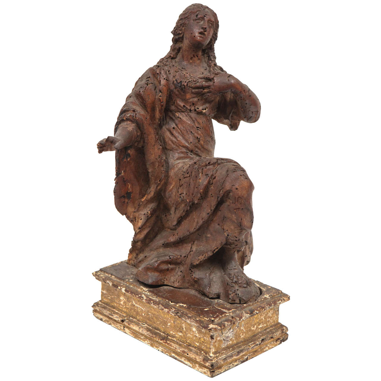 Italian Carved Walnut Female Figure, 17th Century For Sale