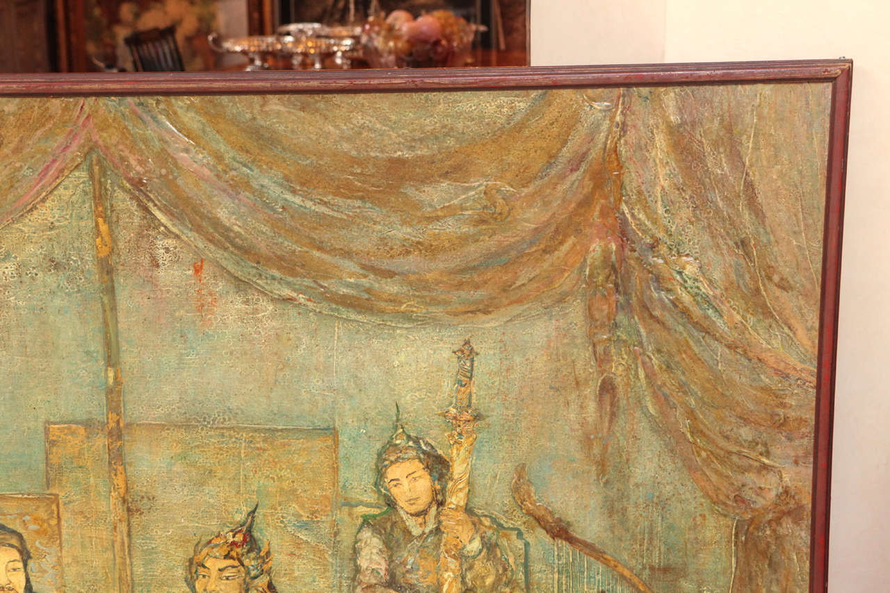 Large Japanese Oil Painting on Canvas, 1920s - 1940s In Good Condition In Los Angeles, CA