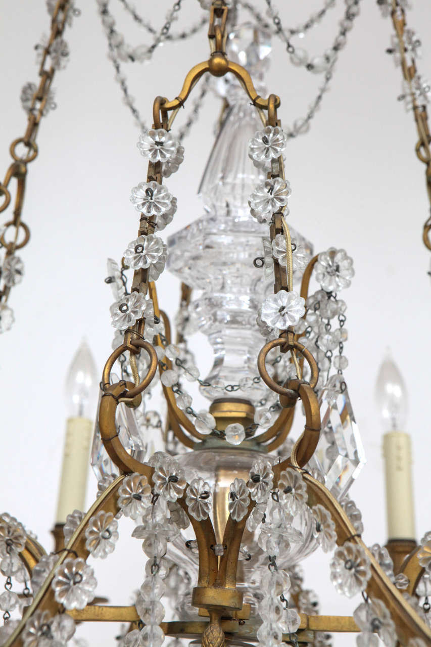 19th Century French Doré Bronze and Crystal Chandelier In Good Condition For Sale In Los Angeles, CA