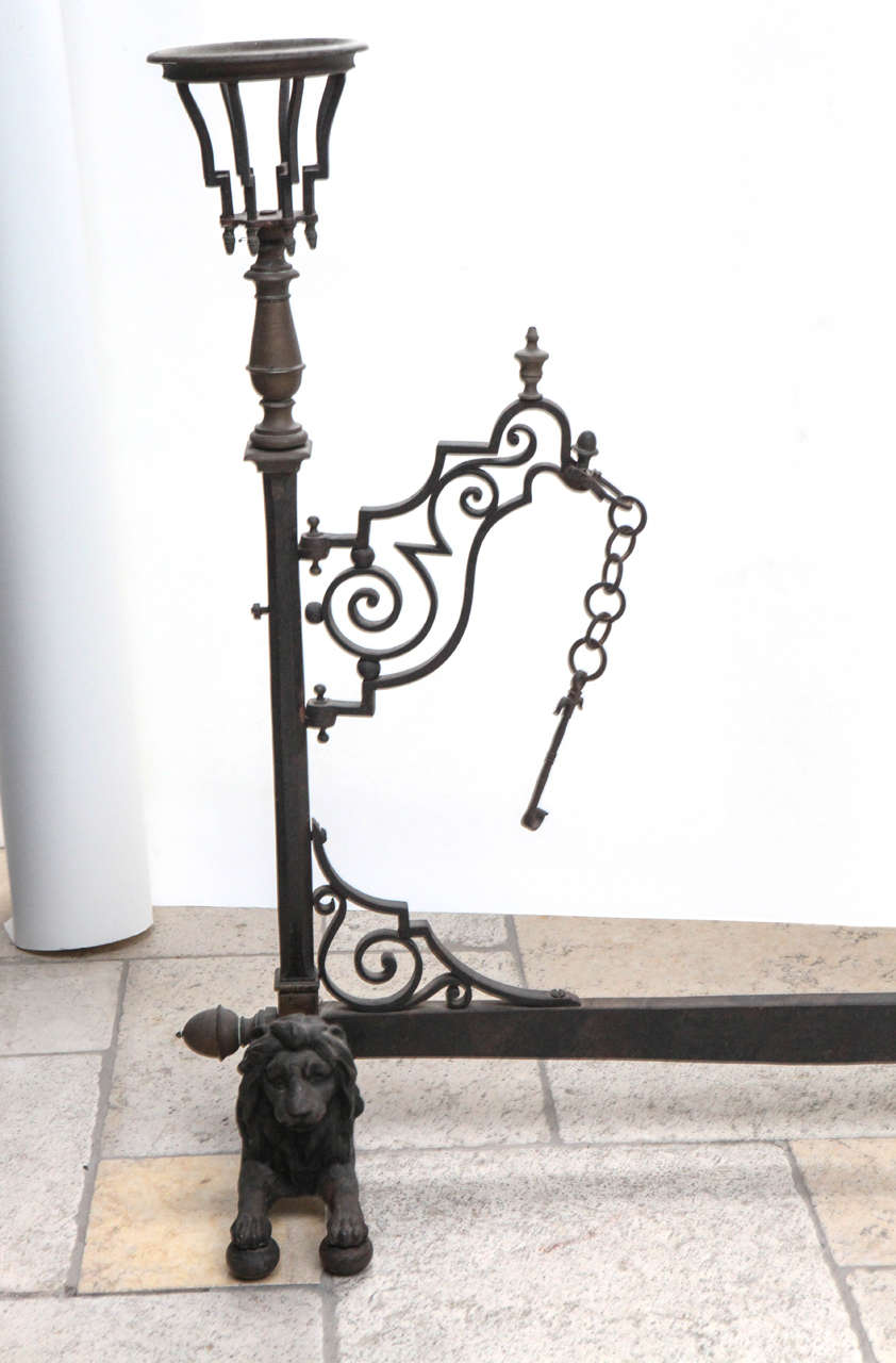 Late 19th Century French Bronze and Wrought Iron Fireplace Stand In Good Condition For Sale In Los Angeles, CA