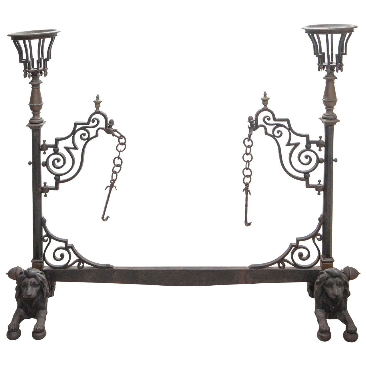 Late 19th Century French Bronze and Wrought Iron Fireplace Stand For Sale
