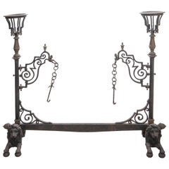 Antique Late 19th Century French Bronze and Wrought Iron Fireplace Stand