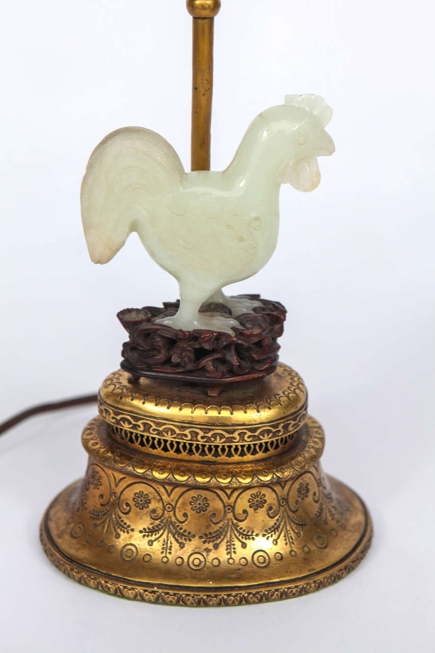 Single 19th Century Chinese Jade Rooster Lamp In Excellent Condition In Los Angeles, CA