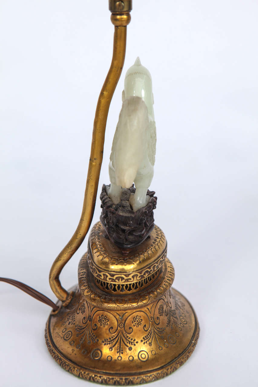 Bronze Single 19th Century Chinese Jade Rooster Lamp