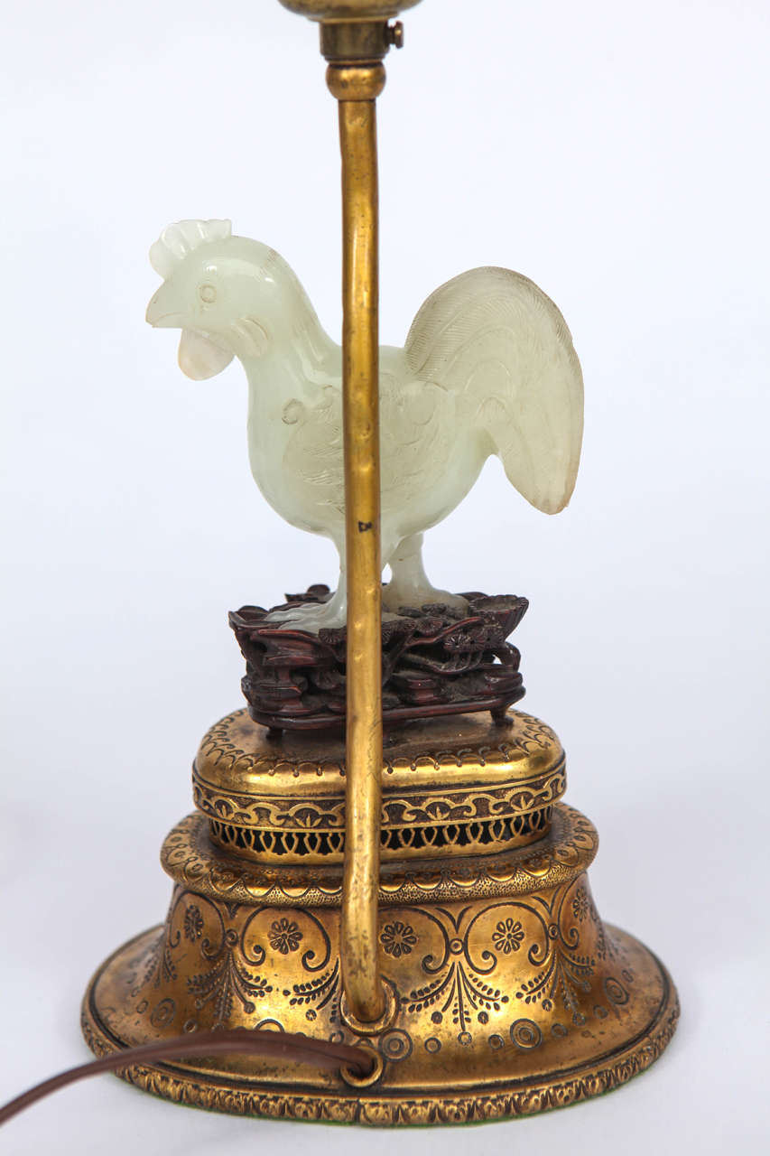 Single 19th Century Chinese Jade Rooster Lamp 1