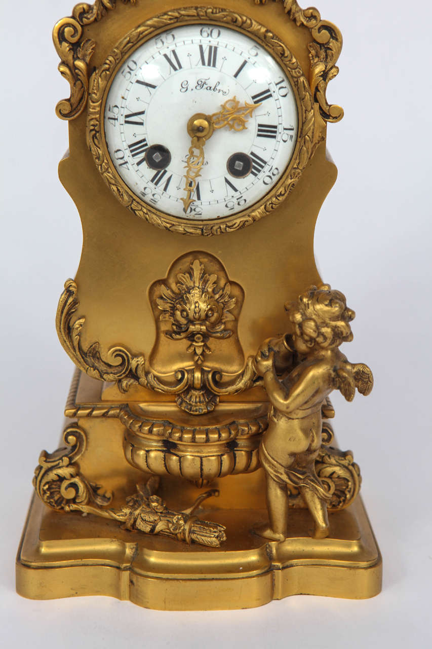 Carved Late 19th Century French Doré Bronze Clock For Sale