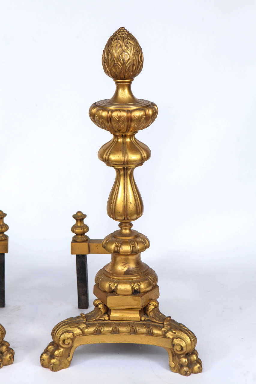 Pair of Late 19th Century French Doré Bronze Andirons In Excellent Condition In Los Angeles, CA