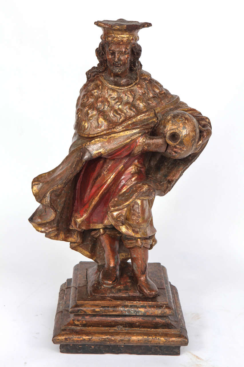 18th Century Italian Carved Giltwood and Polychromed Saint