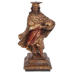 18th Century Italian Carved Giltwood and Polychromed Saint