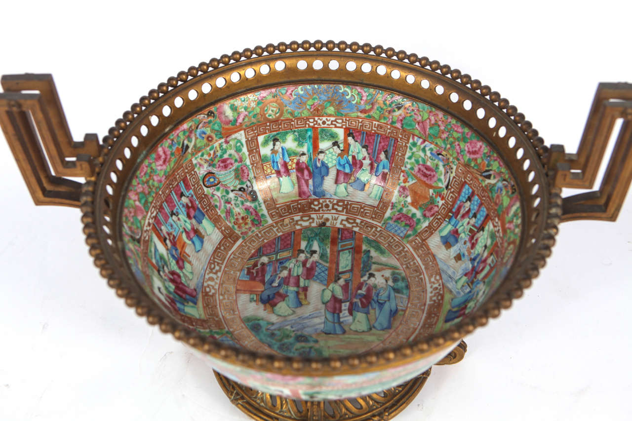 19th Century Rose Medallion Bowl with French Bronze Mounts 3
