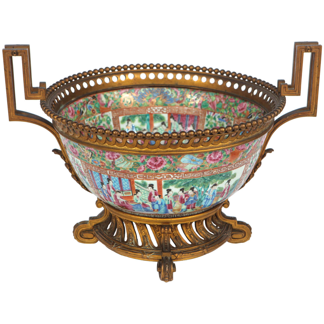 19th Century Rose Medallion Bowl with French Bronze Mounts