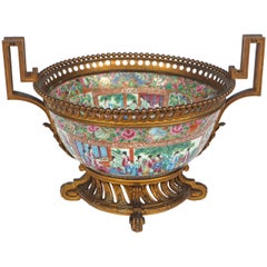 19th Century Rose Medallion Bowl with French Bronze Mounts