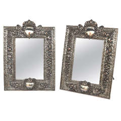 Antique Pair of Late 19th Century English Silver Mirrors