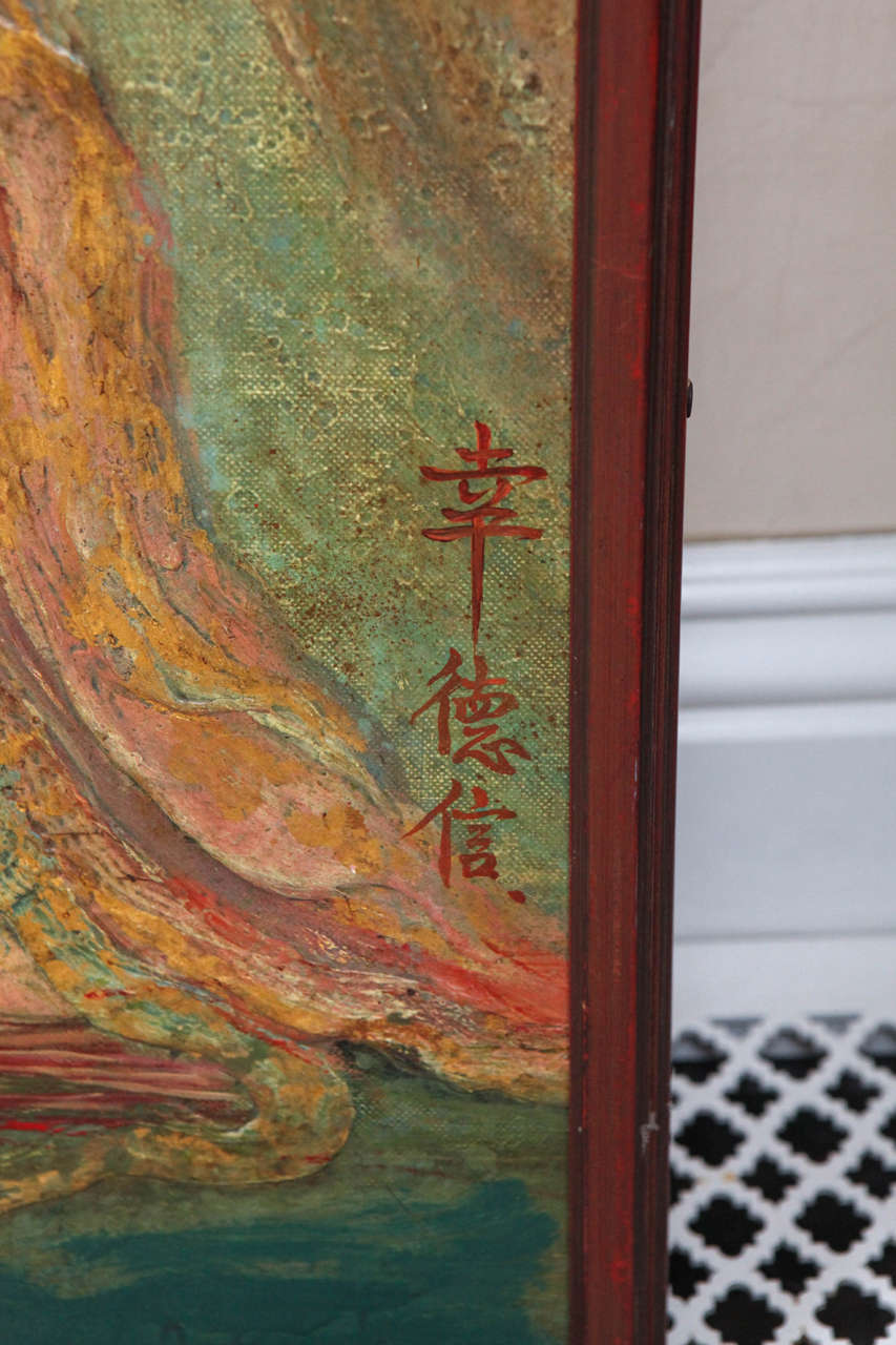 Large Japanese Oil Painting on Canvas, 1920s 1940s at 1stdibs