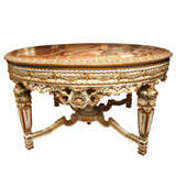 Very Large  Parcel Gilt & Creme Painted Marble Top Center Table