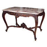 Carved Walnut Serpentine Shaped  Marble Topped Center Table