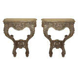 Pair  Painted Carved Wood Consoles With Onyx Tops