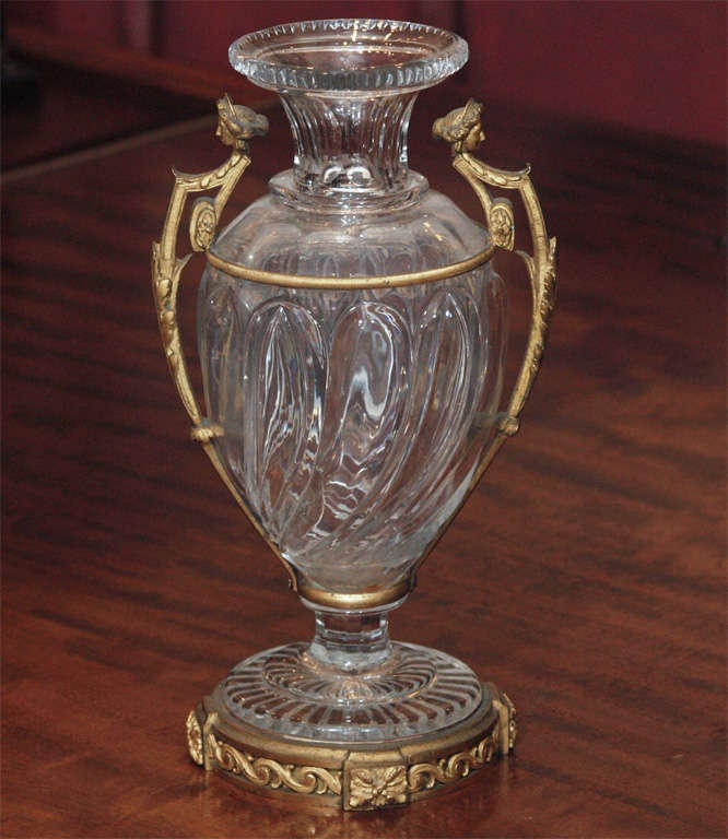 Pair Of Gilt Bronze Mounted Baccarat Vases