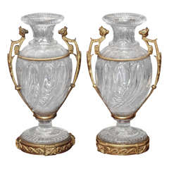 Pair Of Gilt Bronze Mounted Baccarat Vases
