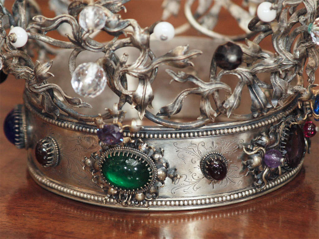 19th C. Sterling crown of unusual form with glass and semi precious stones VERY UNUSUAL