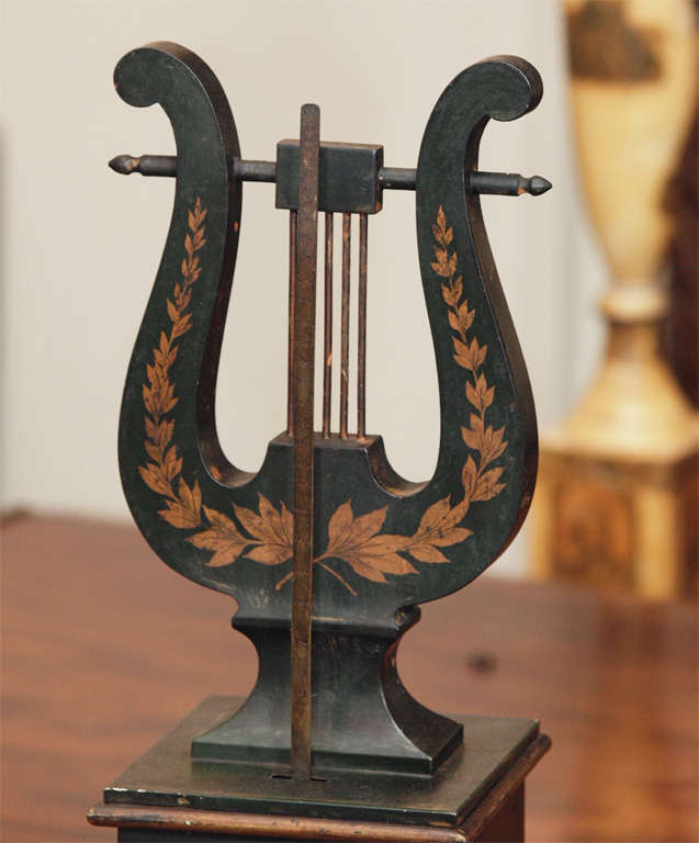 Rare 19th c. painted tole lyre form Metronome.
