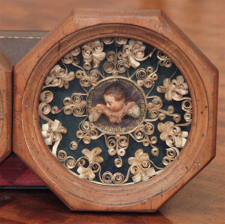 Polychromed PR OF SHADOWBOXES W/ ROLLED PAPER AND POLYCHROME PUTTI HEADS For Sale