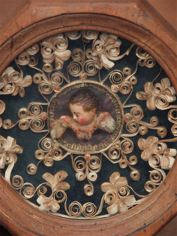 19th Century PR OF SHADOWBOXES W/ ROLLED PAPER AND POLYCHROME PUTTI HEADS For Sale