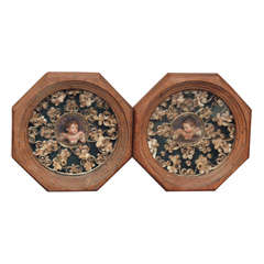 PR OF SHADOWBOXES W/ ROLLED PAPER AND POLYCHROME PUTTI HEADS 9