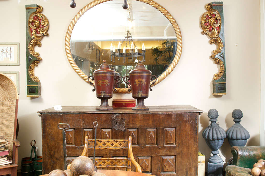 British Pair of Red Painted Tole Cisterns, English circa 1880