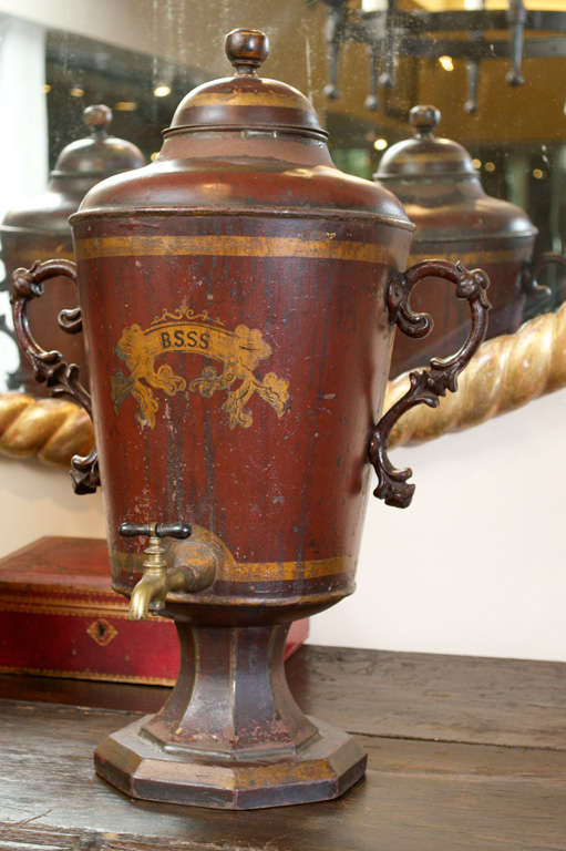 Pair of Red Painted Tole Cisterns, English circa 1880 In Good Condition In San Francisco, CA