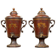 Pair of Red Painted Tole Cisterns, English circa 1880