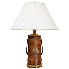 Brown leather artillery bucket, English circa 1870 wired as a lamp