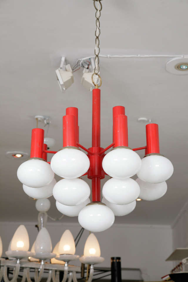 13 opaline glass globed chandelier in red