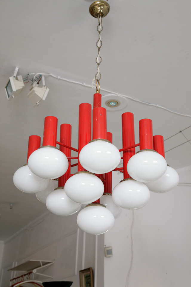 Red Metal Chandelier 1960s France In Good Condition In London, GB