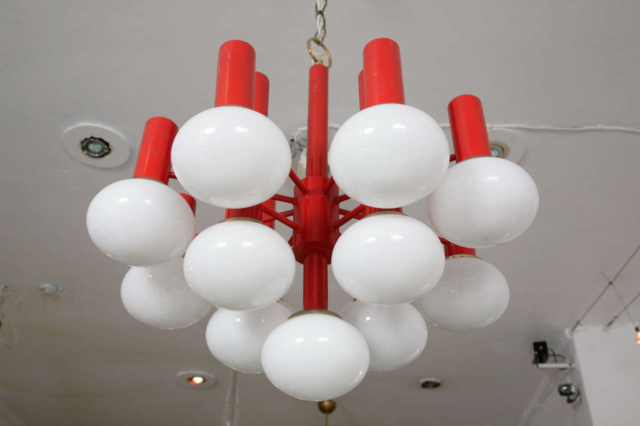 Red Metal Chandelier 1960s France 1