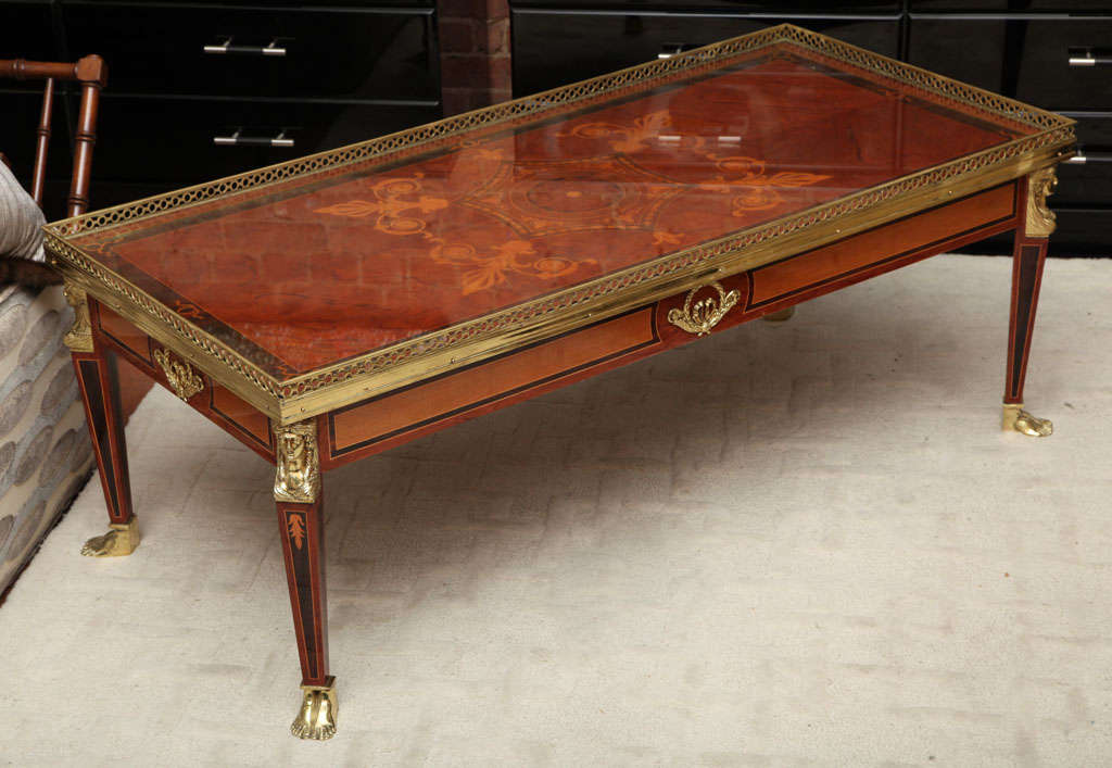 A Neoclassical Style  Gilt Bronze Marquetry Rectangular Coffee Table