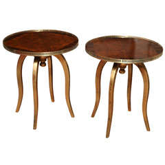 Round Art Deco Side Tables with Macassar and Walnut Veneer 10