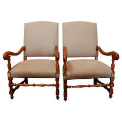 Pair of French open arm chairs. 