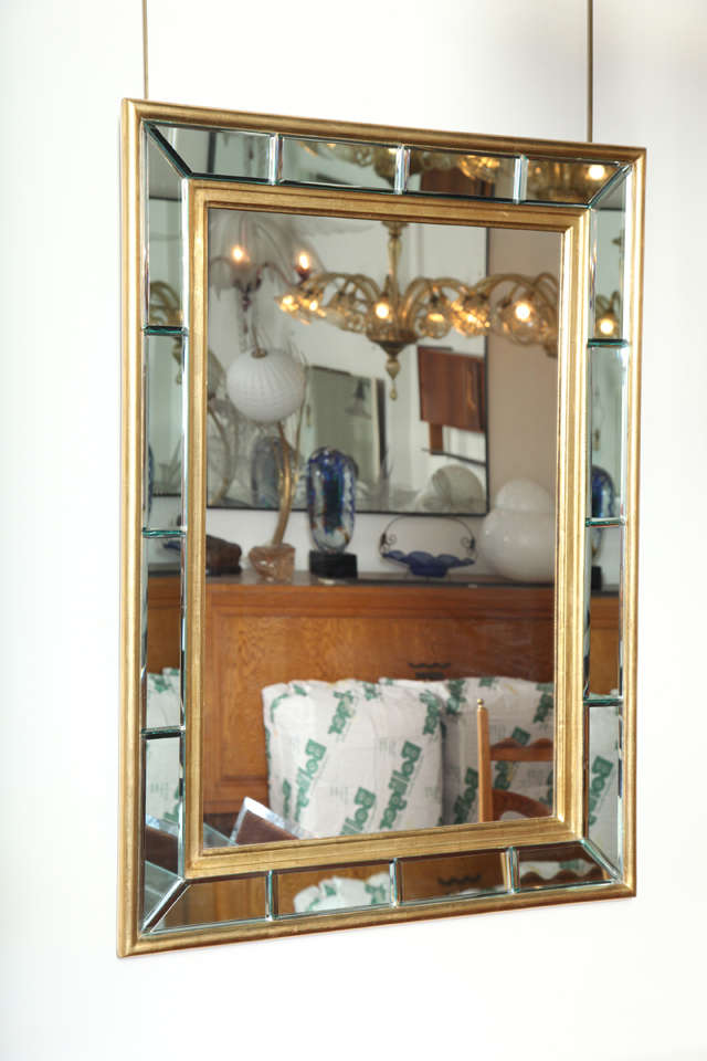Italian Art Deco Gold Leaf Bevelled Mirror 1940s Made in Italy For Sale