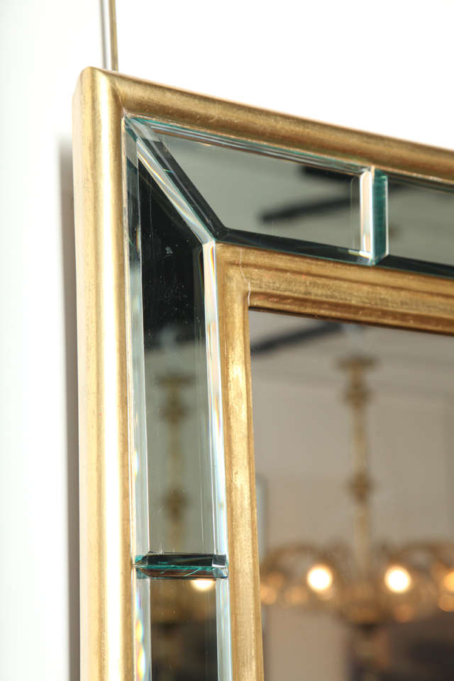 Mid-20th Century Art Deco Gold Leaf Bevelled Mirror 1940s Made in Italy For Sale