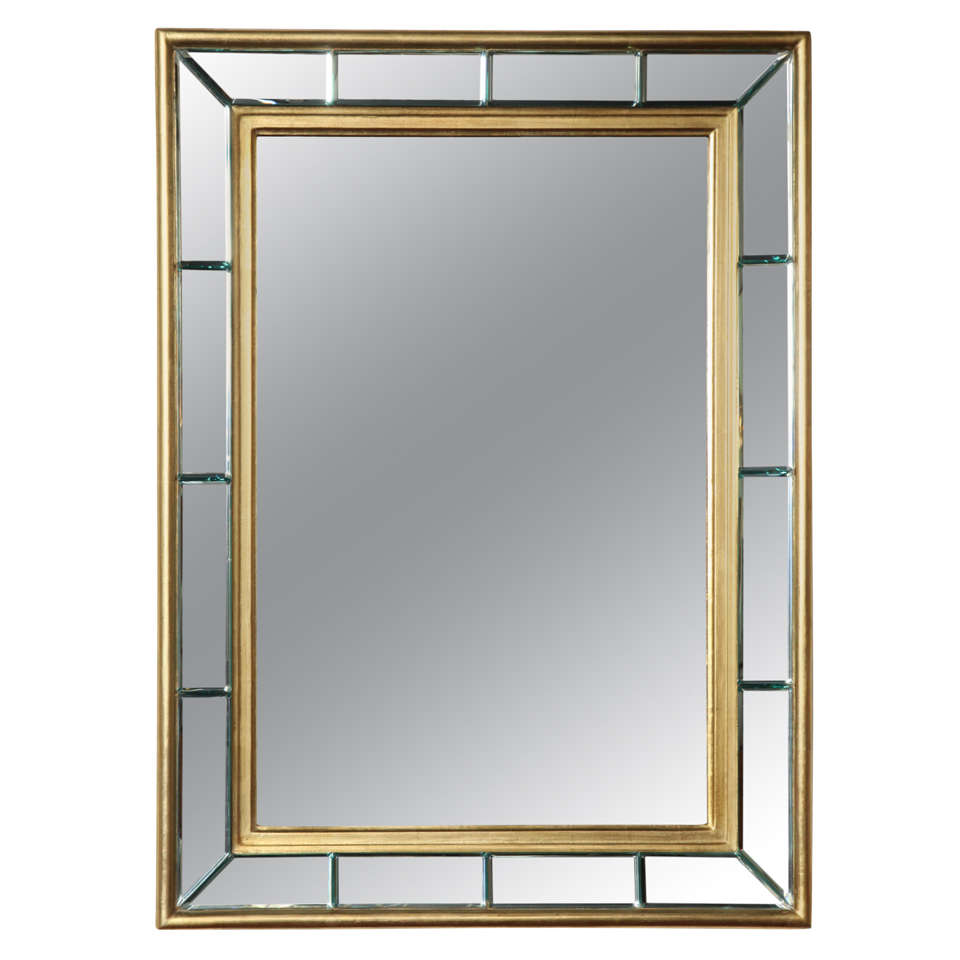 Art Deco Gold Leaf Bevelled Mirror 1940s Made in Italy For Sale