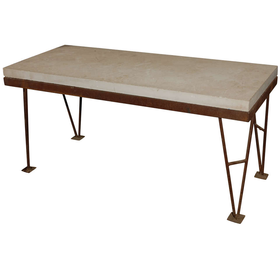 Rectangular Iron Base Table with Limestone Top
