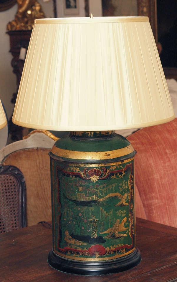 19th Century Pair of Exceptional French Tea Tins Now Wired as Lamps