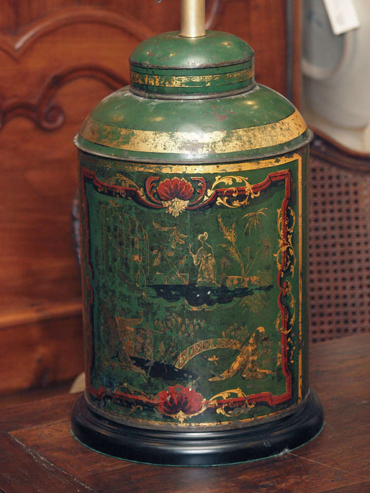 Pair of Exceptional French Tea Tins Now Wired as Lamps 1