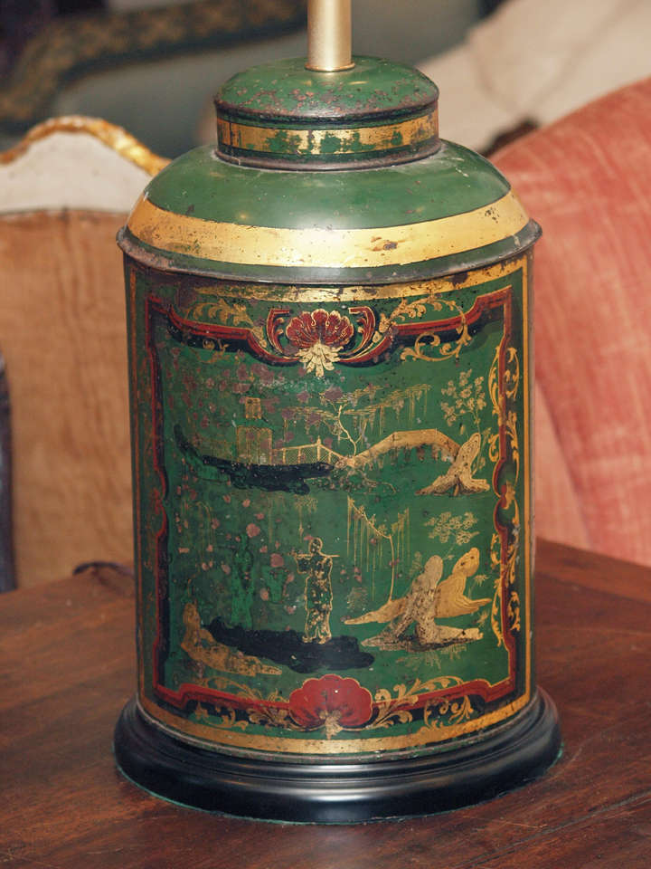 Pair of Exceptional French Tea Tins Now Wired as Lamps 2