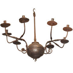 17th C Hand Wrought Iron 9 light Chandelier
