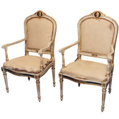 Pair of Exceptional Italian Painted Louis XVI Armchairs